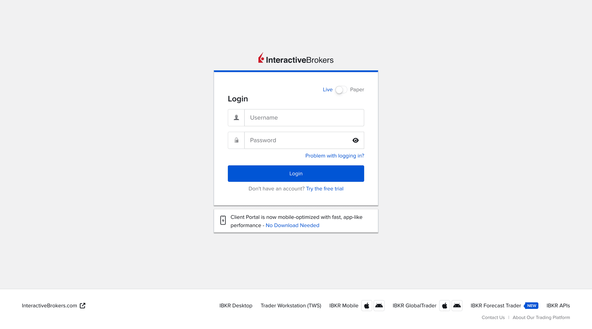 IBKR Client Portal login screen